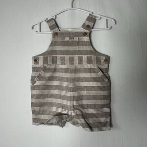 Janie and Jack Beige & White Cotton Linen Striped Bodysuit Romper 0-3 Months NWT